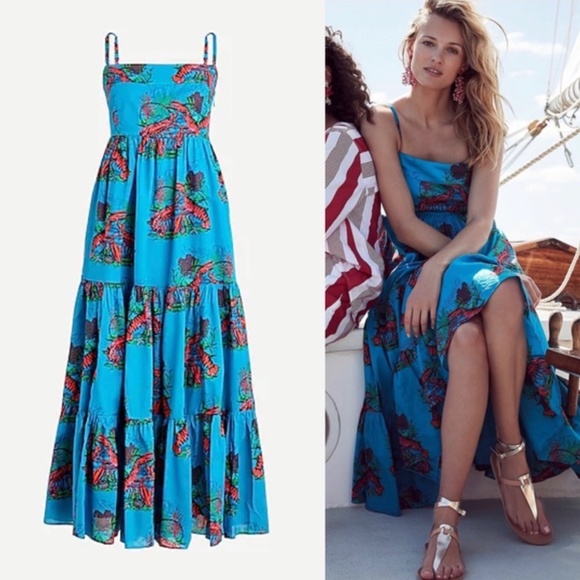 J Crew Tiered Maxi Dress In Lobster 